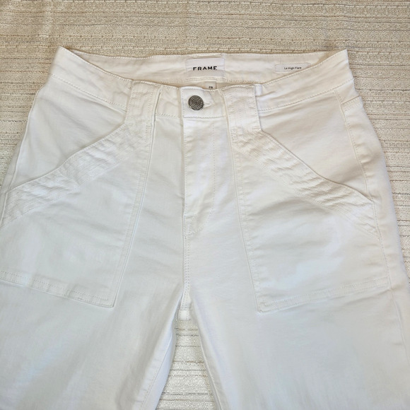 FRAME Denim Le High Flare White Jeans Womens Stretch Cotton Size 29x32 (Tag 28) - Picture 2 of 13